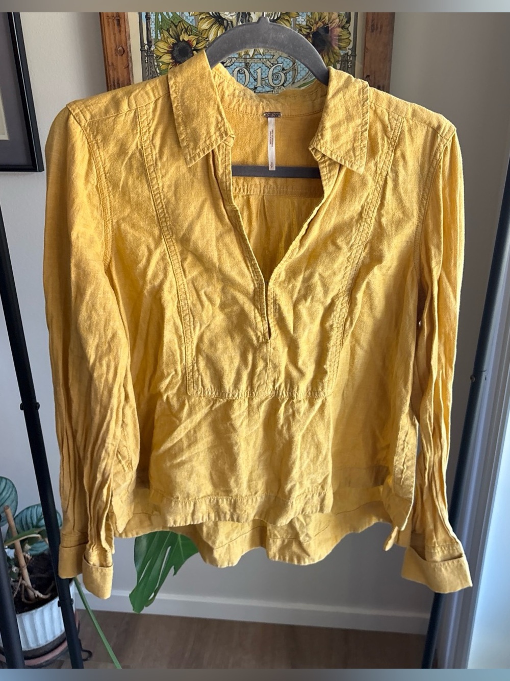 Free People Mustard Yellow Blouse